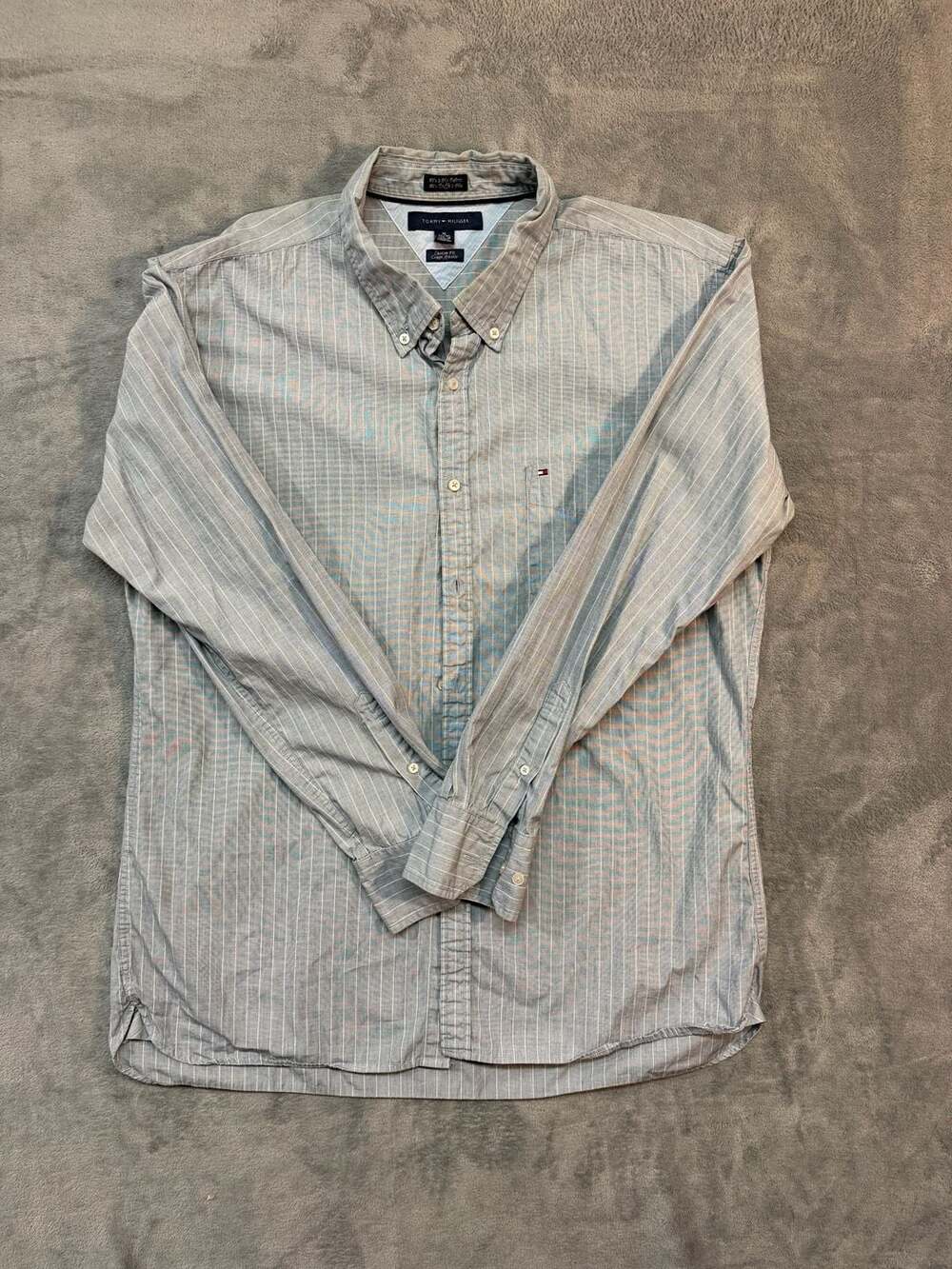 80s 2ply Tommy Hilfiger Custom Fit Striped Long Sleeve Button-Down Shirt XL